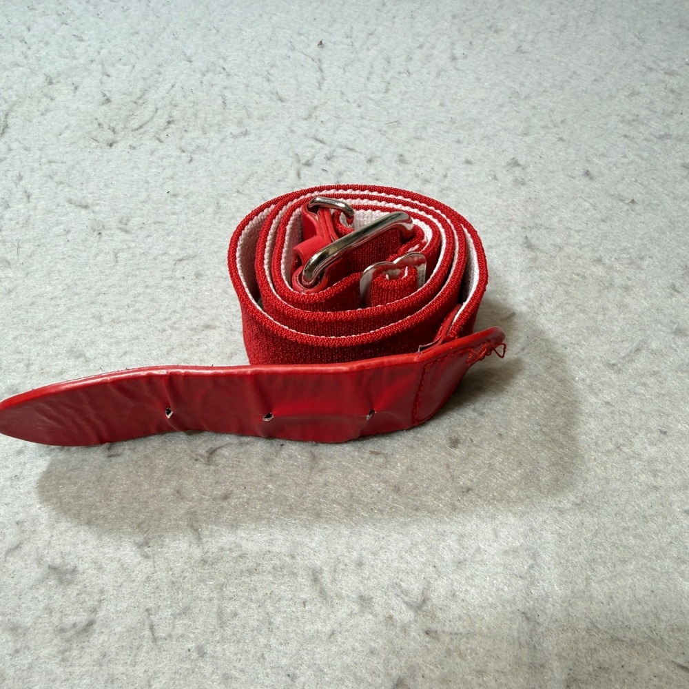 Unbranded Elastic Waist Belt Womens M Red Fair Cinch Faux Leather Trim Silver
